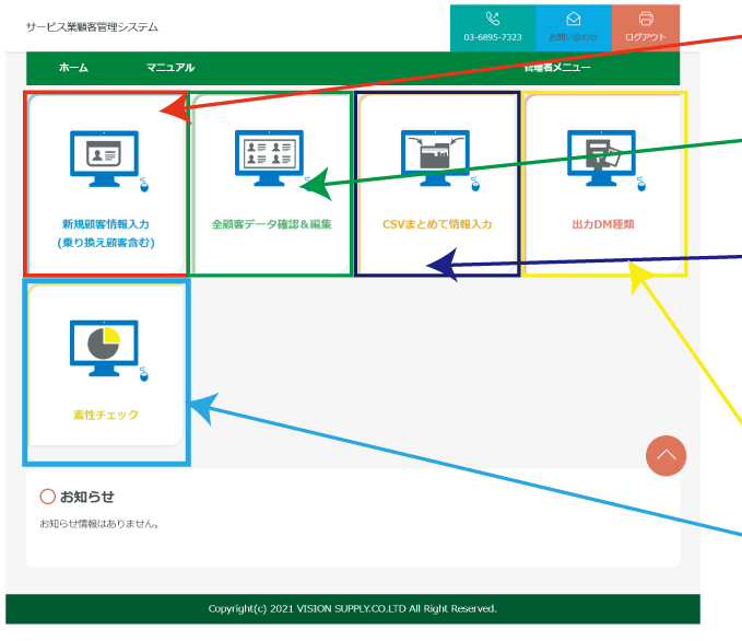 (機能説明用)サービス業顧客管理システムのトップ画面